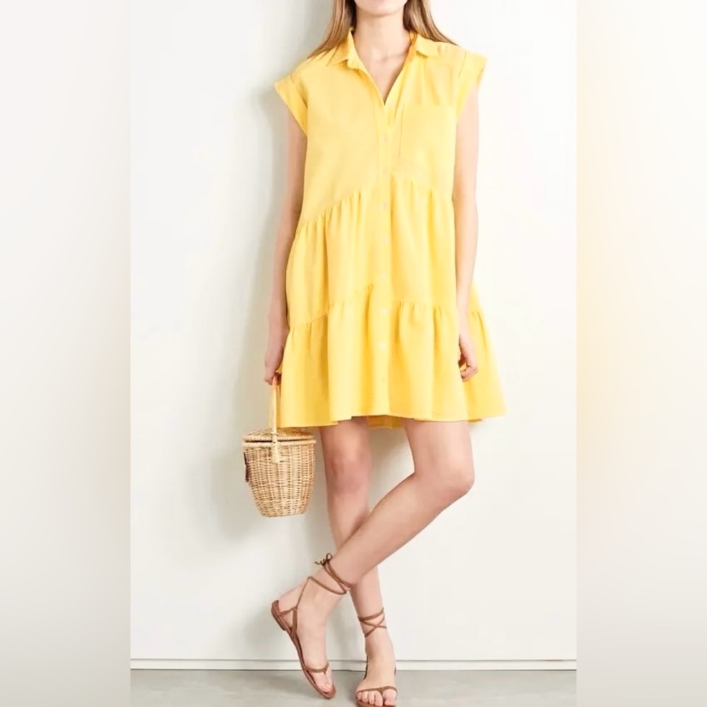 Veronica Beard Harrow Dress, Seersucker, Tiered, Yellow, Women’s Small